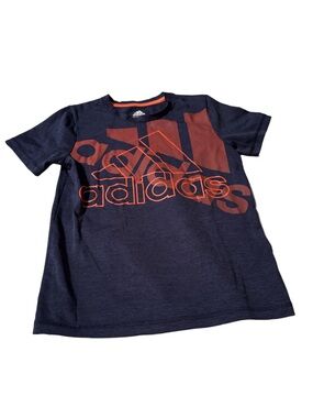 Adidas Aeroready Navy Blue with Orange Graphic Logo Tee Size 7 Boys